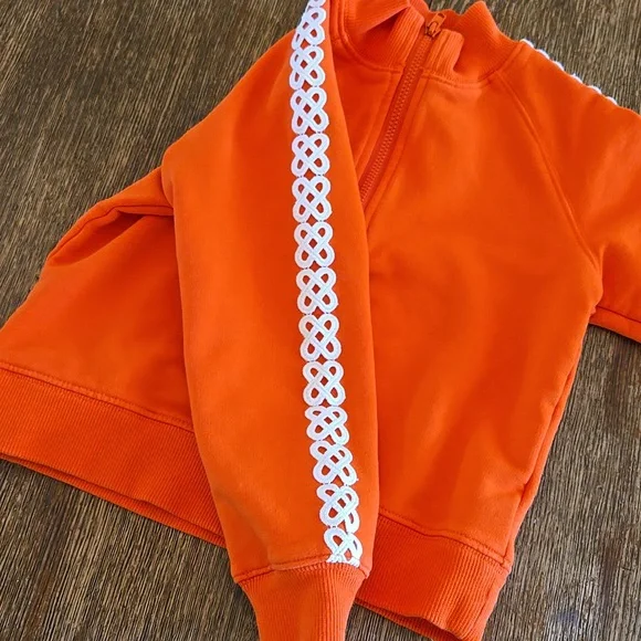 Janie & Jack Orange Sweatshirt With White Lace Detail On Sleeves, Girls Size 3 - Picture 7 of 9